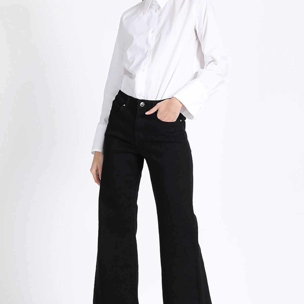 LIOLA - Jeans Palazzo, Tiro Medio, Negro Liola