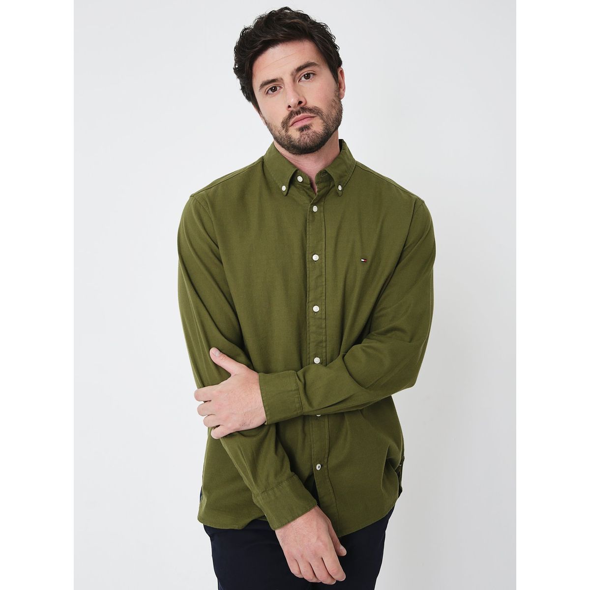 TOMMY HILFIGER - Camisa Solid Regular Fit Verde Tommy Hilfiger
