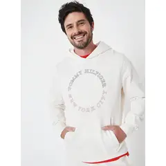 TOMMY HILFIGER - Polerón Hoodie Con Logo Monotipo Blanco