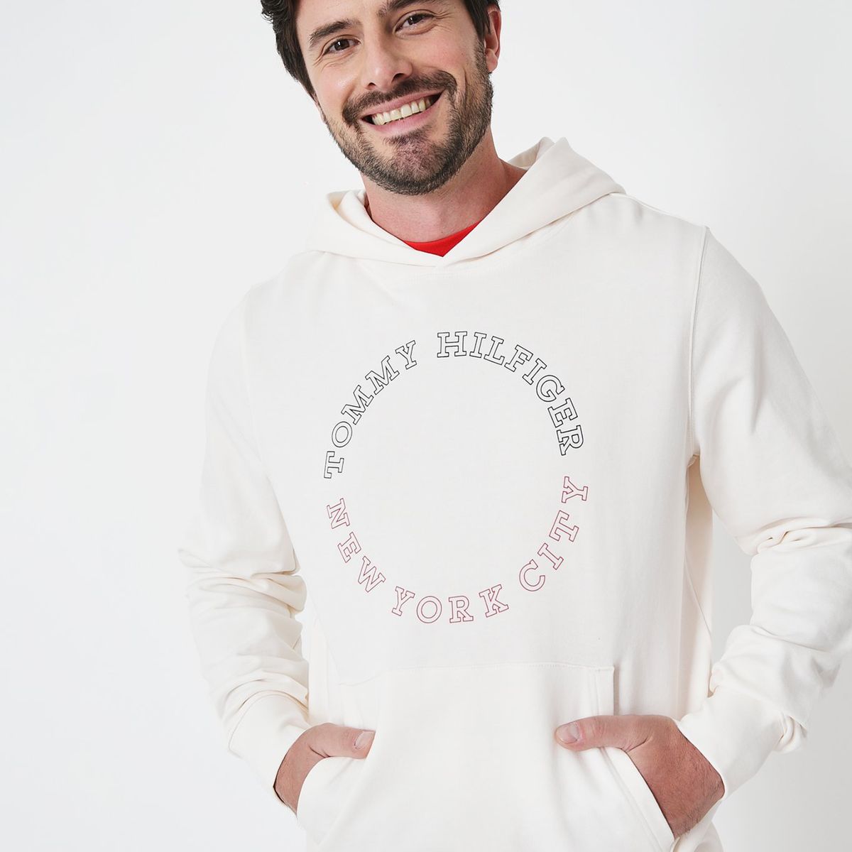 TOMMY HILFIGER - Polerón Hoodie Con Logo Monotipo Blanco Tommy Hilfiger