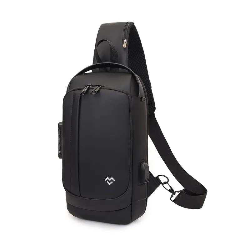 Bolso Bandolera de Pecho Cruzado MOVAC Urban Trekker Antirrobo Hombre Puerto USB Negro TALLA UNICA