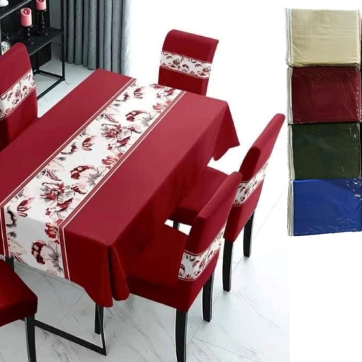 GENERICO - 7 Piezas: 1 Mantel + 6 Fundas De Sillas Verde