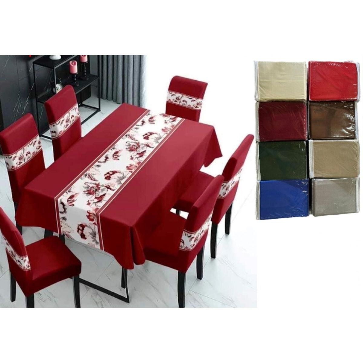 GENERICO - 7 Piezas: 1 Mantel + 6 Fundas De Sillas Verde