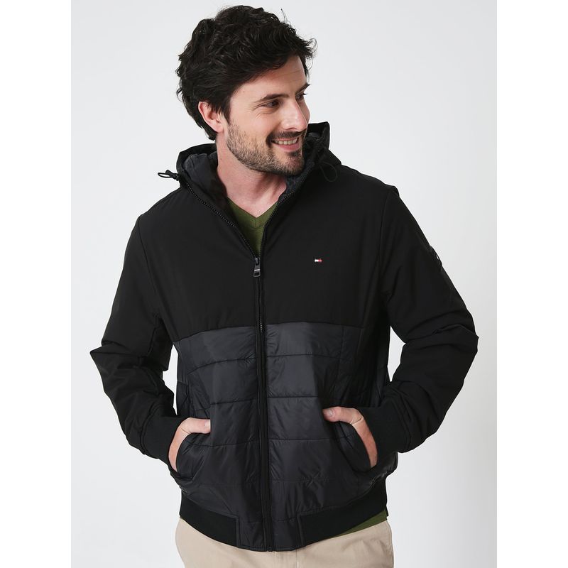 TOMMY HILFIGER - Chaqueta Mix Media Con Cierre Negro Tommy Hilfiger