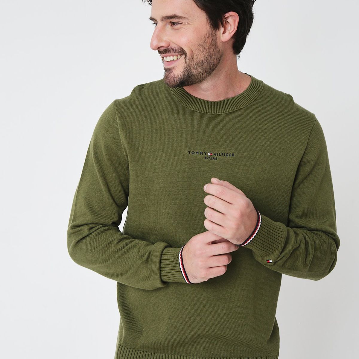 TOMMY HILFIGER - Sweater C-Neck Con Logo Bordado Verde Tommy Hilfiger