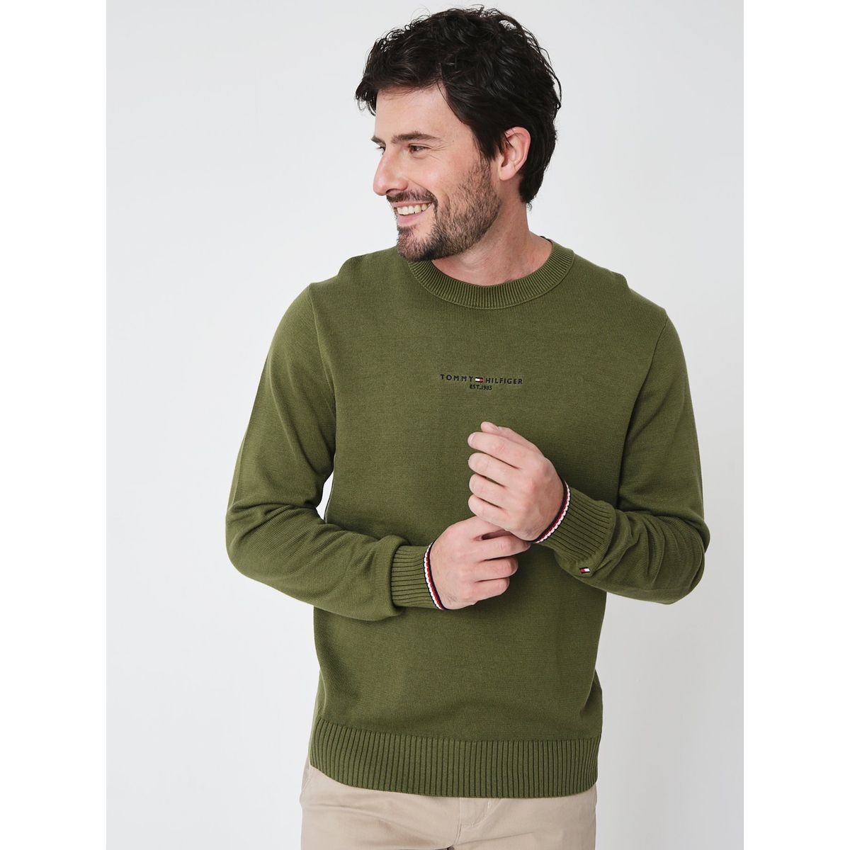 TOMMY HILFIGER - Sweater C-Neck Con Logo Bordado Verde Tommy Hilfiger