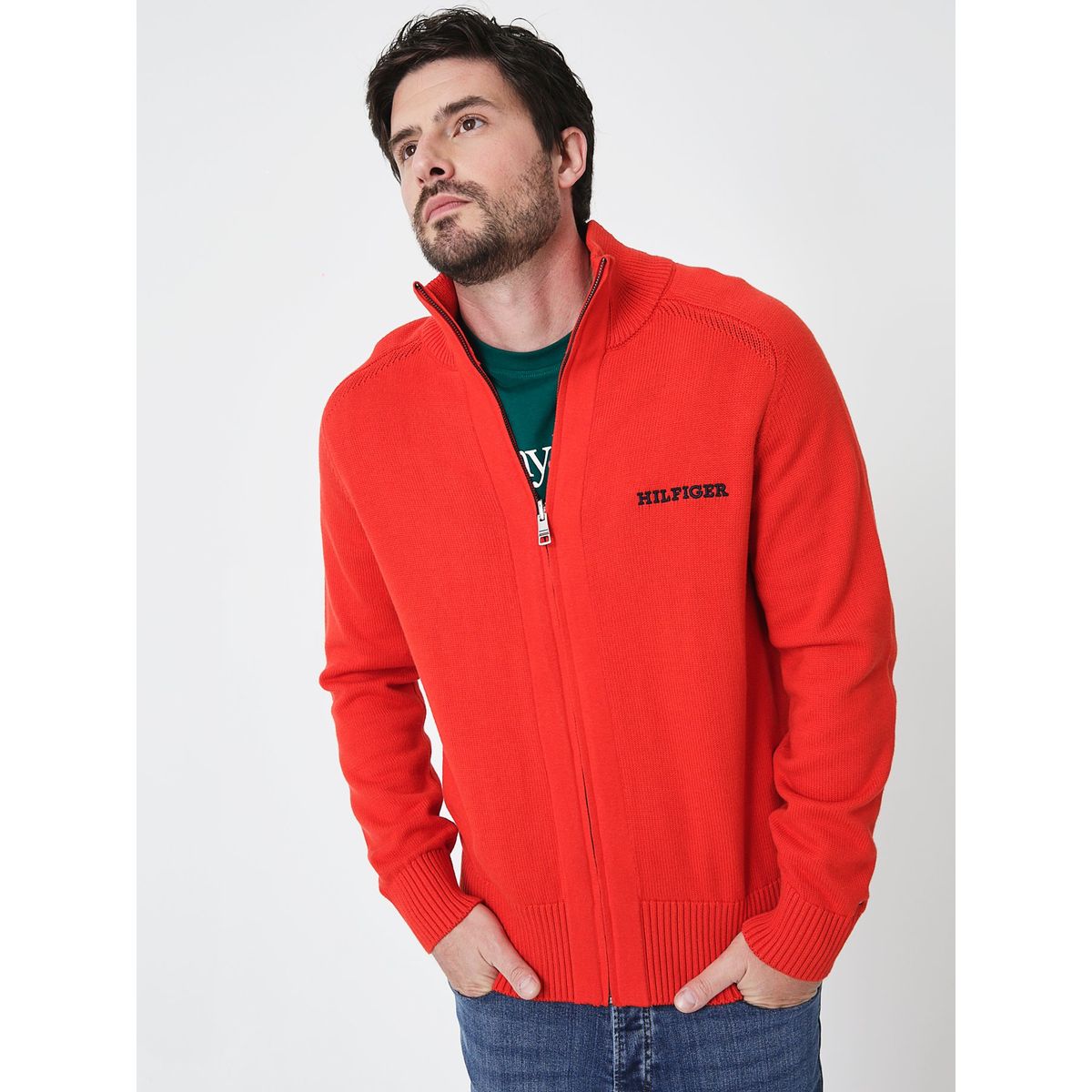 TOMMY HILFIGER - Sweater Monotipocon Cierre Rojo Tommy Hilfiger