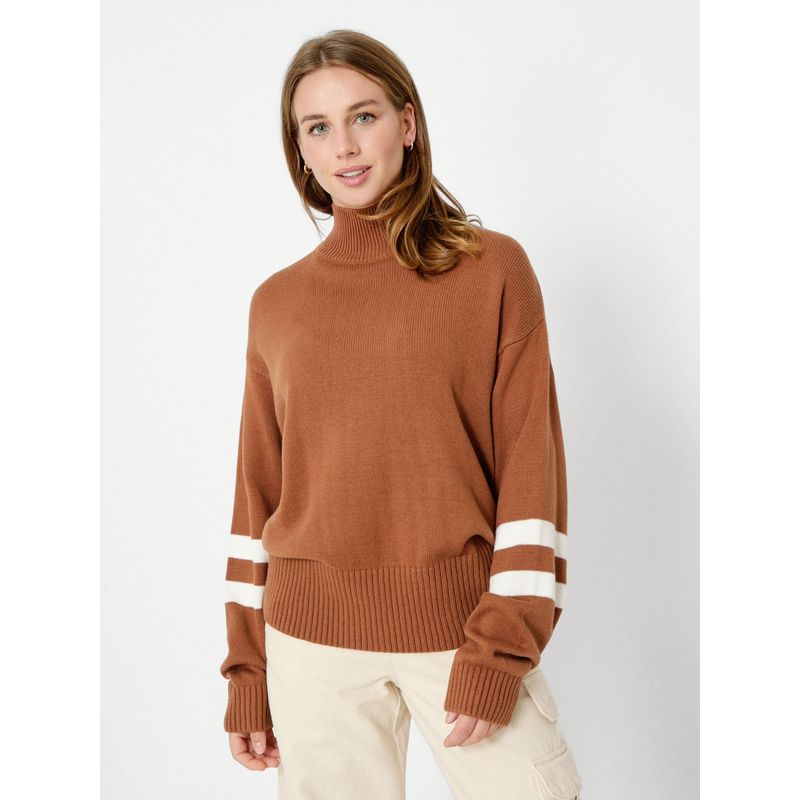 TOMMY HILFIGER - Sweater Cuello Alto Con Logo Marrón Tommy Hilfiger