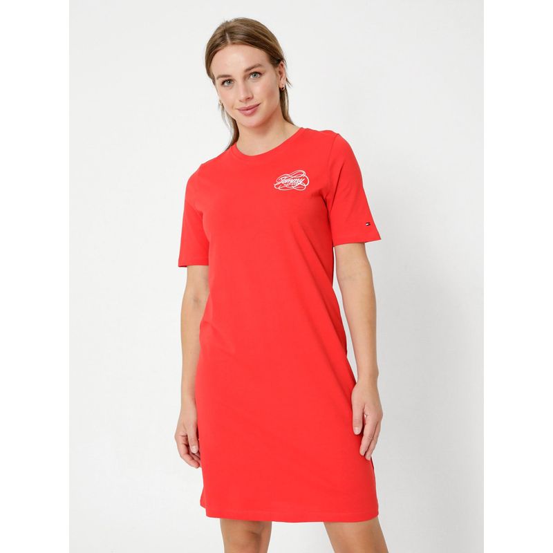 TOMMY HILFIGER - Vestido Camisero Con Logo Rojo Tommy Hilfiger