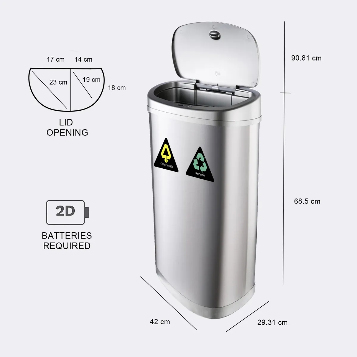 NINESTARS - Basurero Automatico Papelera sensor Reciclaje Doble 50 Lts