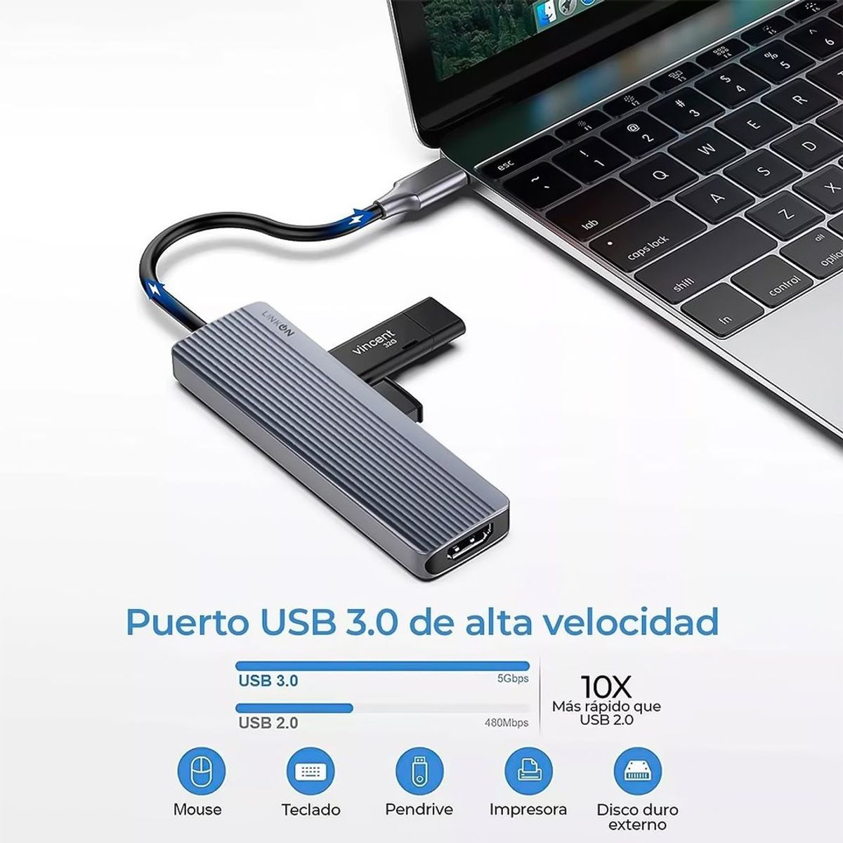 LINKON - LINKON Hub USB-C 6 en 1 HDMI 4K MicroSD TF Gris