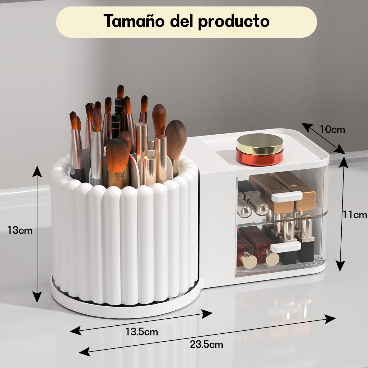 AIZO - Blanco Organizador Cosmeticos Cosmetiquero 360 Grados Con 2 Cajones