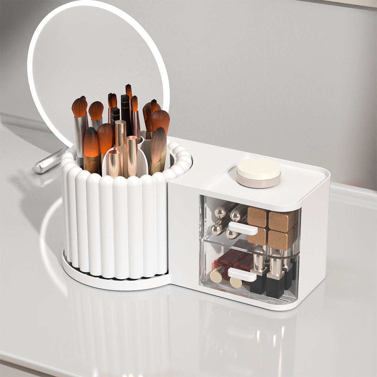 AIZO - Blanco Organizador Cosmeticos Cosmetiquero 360 Grados Con 2 Cajones
