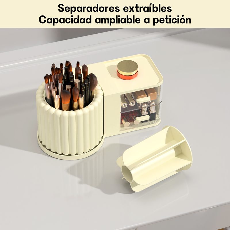 AIZO - Amarillo Organizador Cosmeticos Cosmetiquero 360 Grados Con 2 Cajones