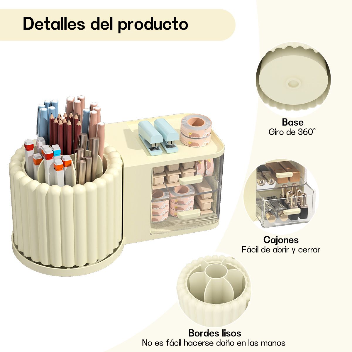 AIZO - Amarillo Organizador Cosmeticos Cosmetiquero 360 Grados Con 2 Cajones