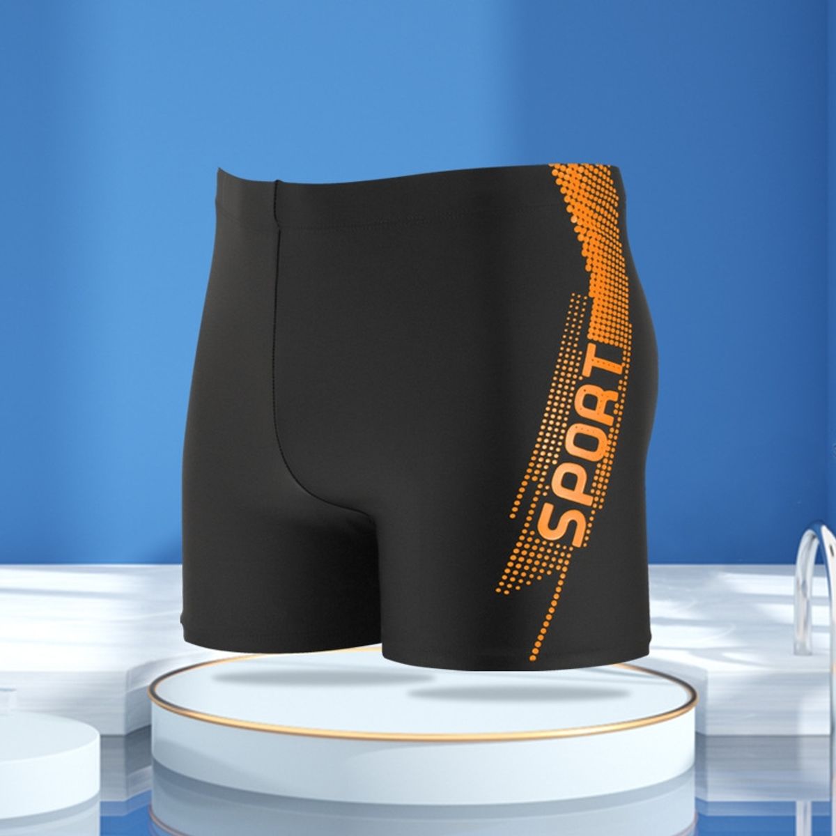 EDWINAYY - Traje Ba?o Boxer Hombre Ba?ador Negro Semi Brillo Plata