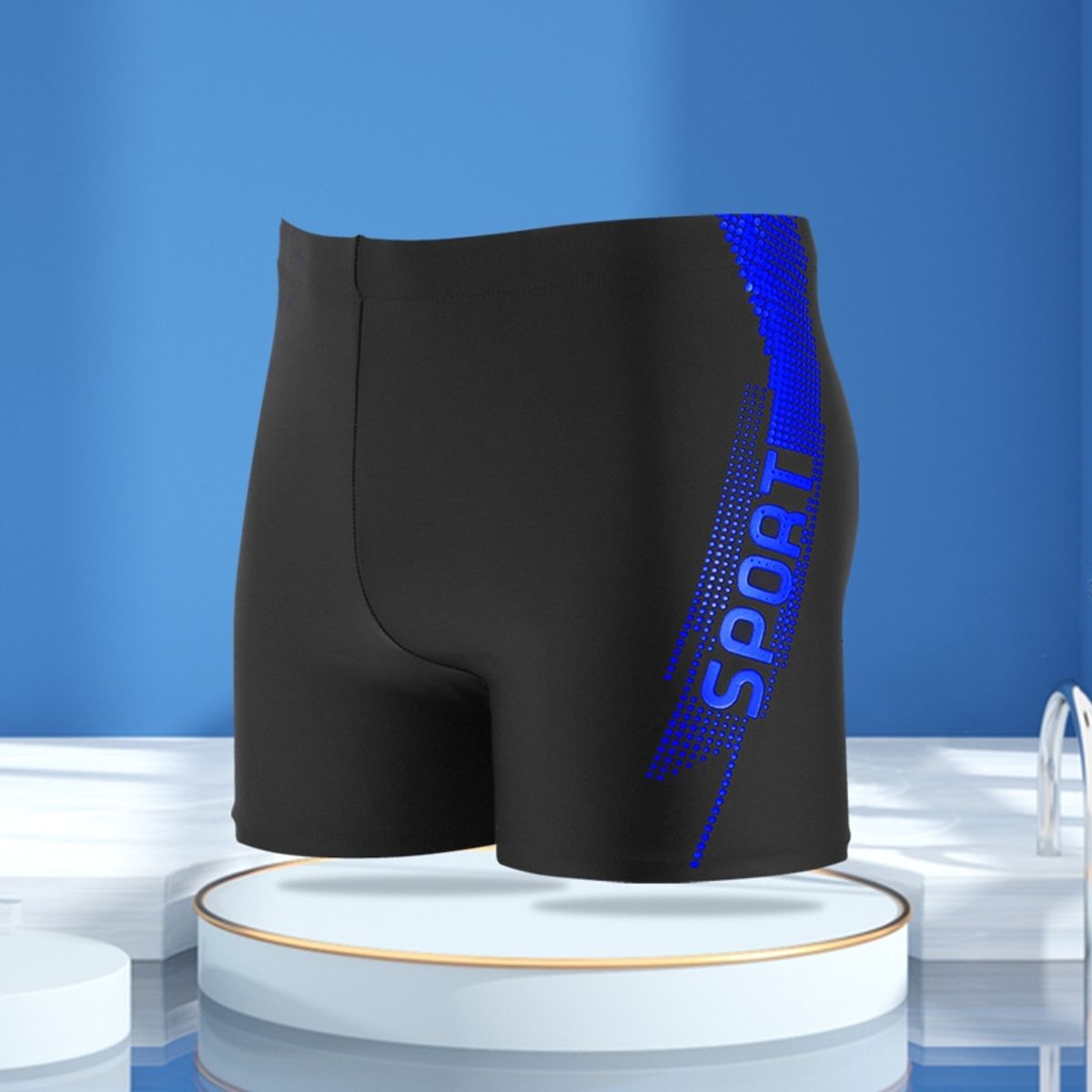 EDWINAYY - Traje Ba?o Boxer Hombre Ba?ador Negro Semi Brillo Plata