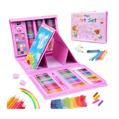 GENERICO - Set Arte 208 Piezas Kit De Dibujo infantil Portátil Rosado
