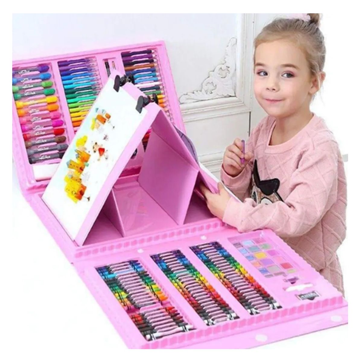 GENERICO - Set Arte 208 Piezas Kit De Dibujo infantil Portátil Rosado