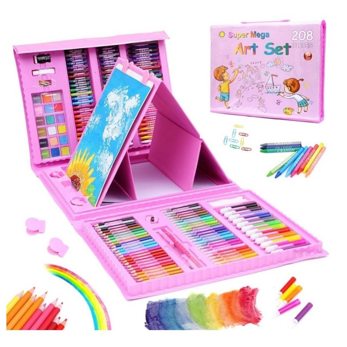 GENERICO - Set Arte 208 Piezas Kit De Dibujo infantil Portátil Rosado