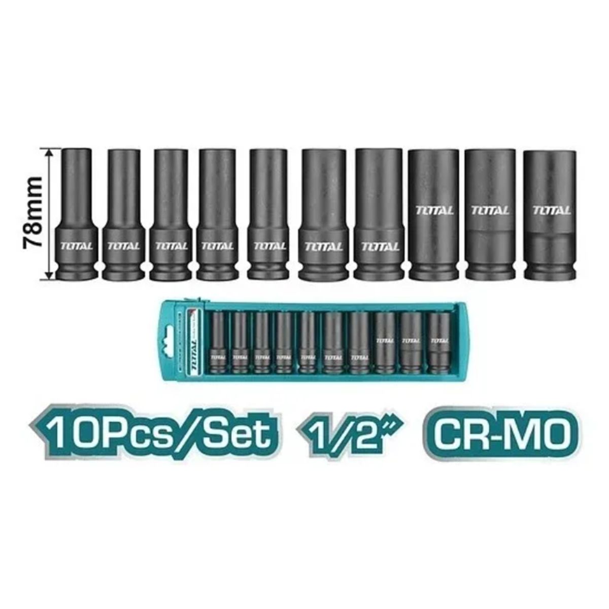 TOTAL TOOLS - Set Dados Impacto Largo 1/2 10 Piezas Total THKISD12102L