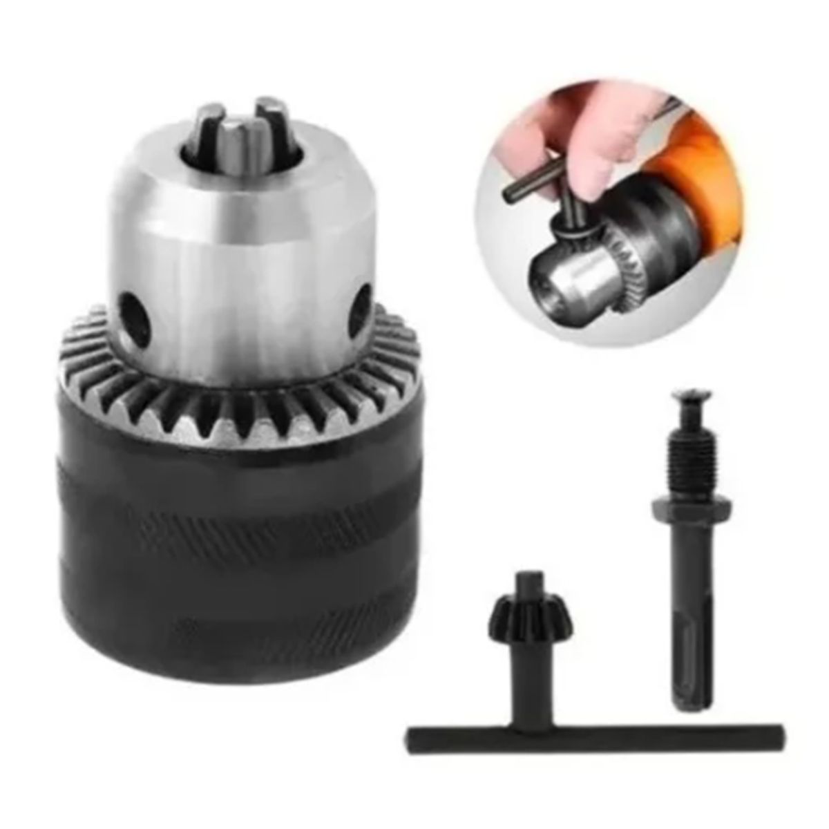GENERICO - Mandril Taladro 13mm + Llave 12 Adaptador Taladro