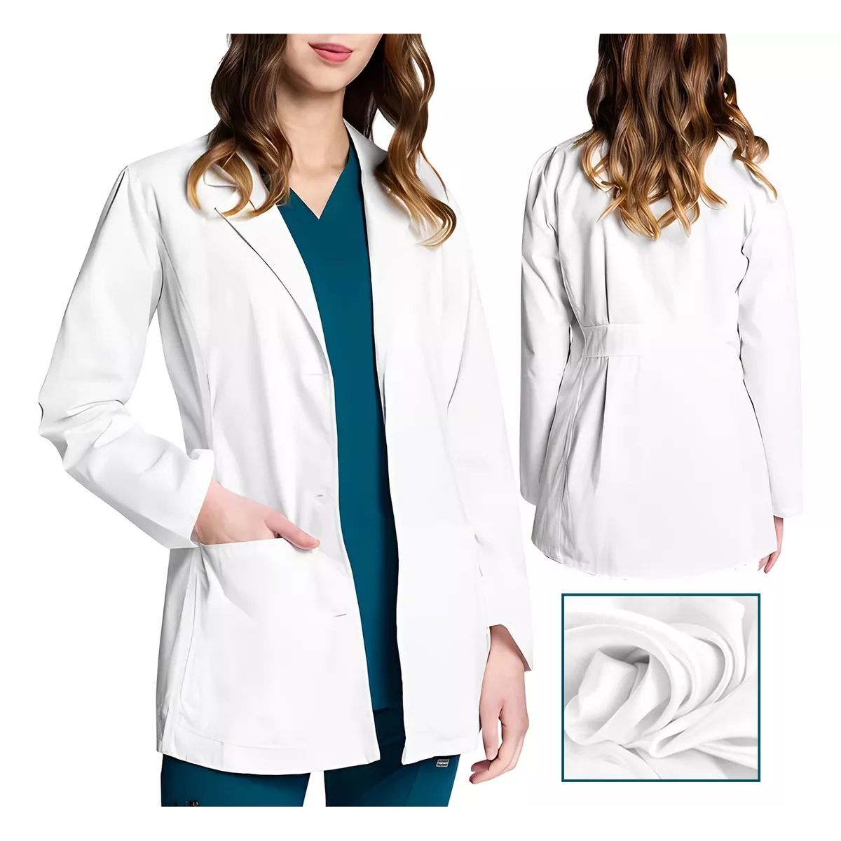 EDWINAYY - Delantal Clínico O Médico Largo Unisex Blanco Laboratorio