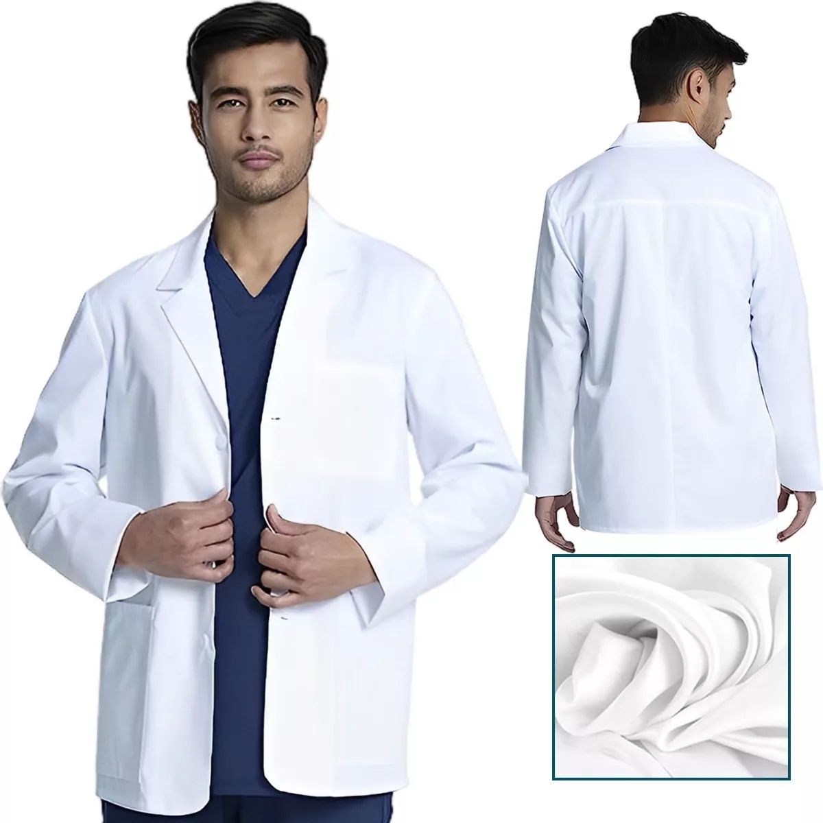 EDWINAYY - Delantal Clínico O Médico Largo Unisex Blanco Laboratorio