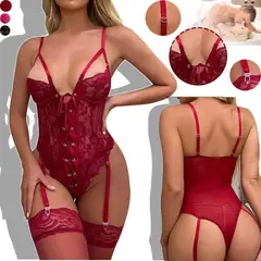 EDWINAYY - Corsé Body Lencería Encaje Sexy Baby Dolls Encaje Camisola