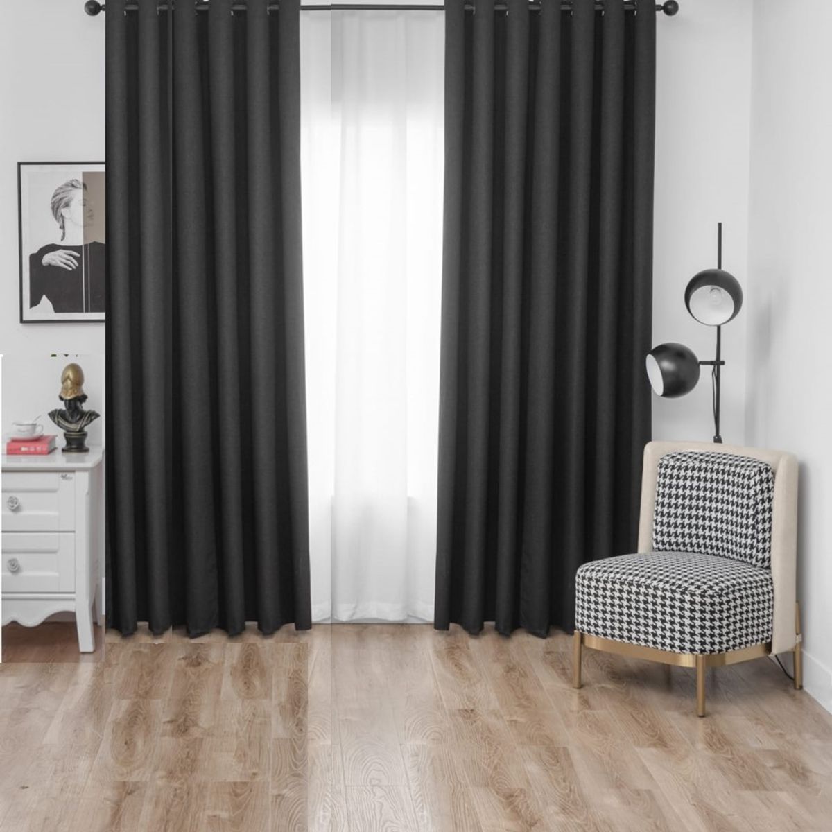 DIANA - cortina negra 100% black out ENGOMADA con argolla  2 paños 140X220 CM
