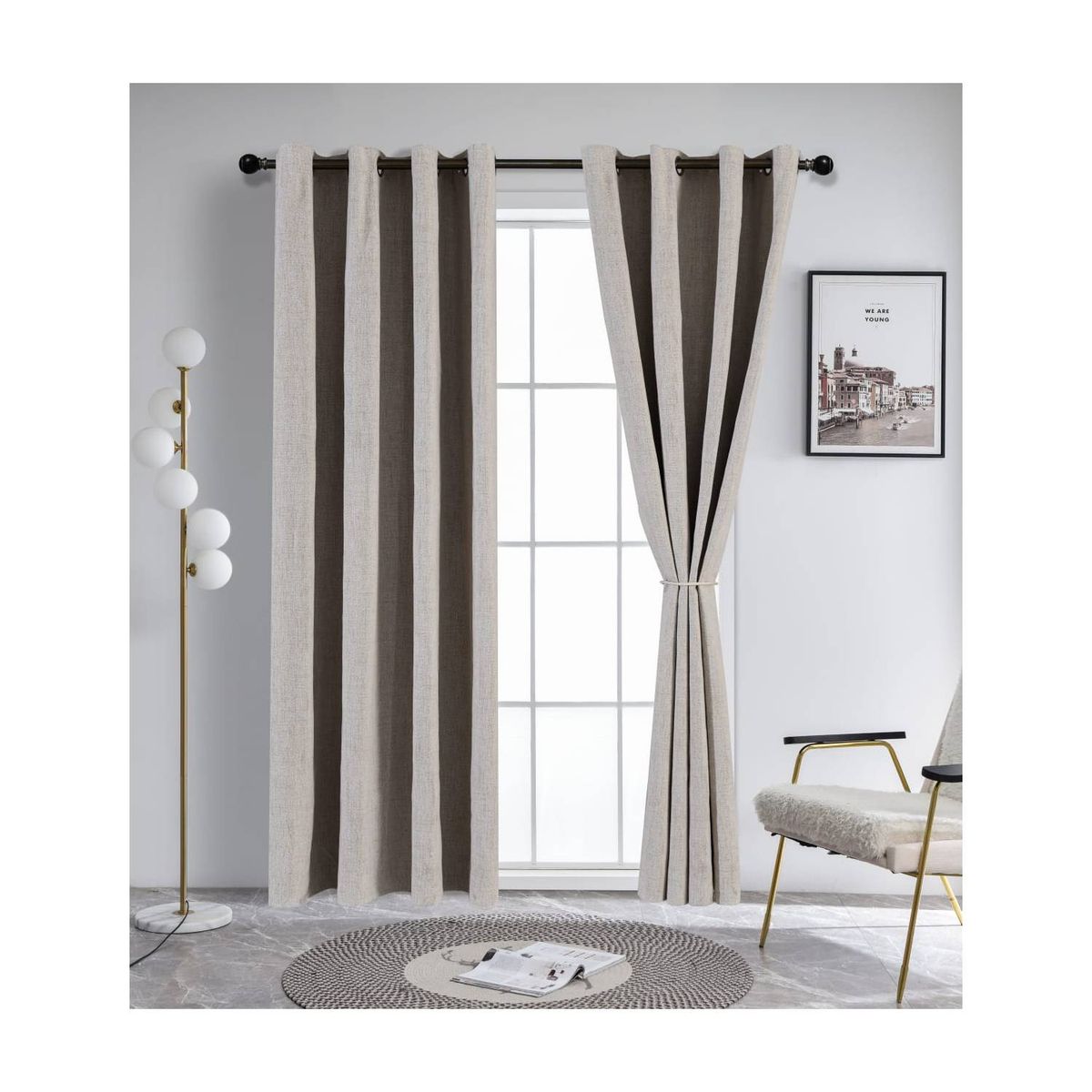 DIANA - cortina beige claro 100% black out goma GRIS con argolla 5 CM  2 paños