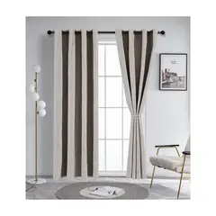 DIANA - Cortina beige claro 100% black out goma GRIS con argolla 5 CM 2 paños