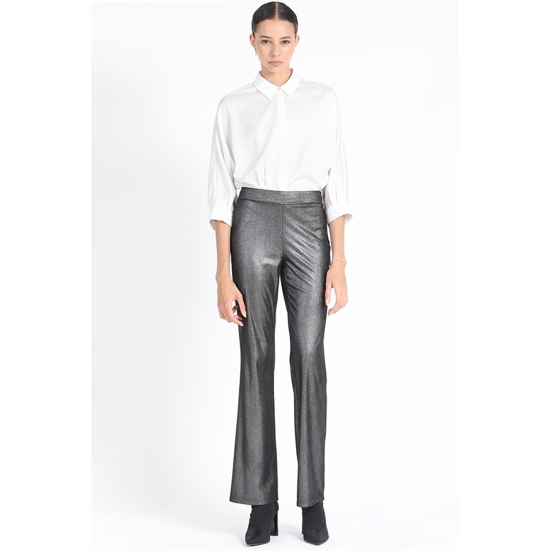 LIOLA - Pantalon Flare Leggins Metalizado, Negro Liola