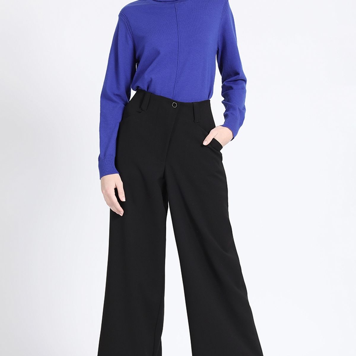 LIOLA - Pantalon Ancho, Tiro Alto, Negro Liola