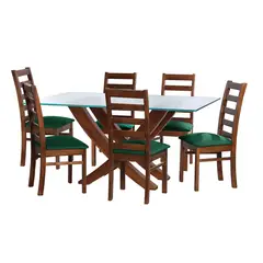 LATAM HOME - JUEGO DE COMEDOR ALICANTE 6 SILLAS BURGOS TELA VELVET VERDE