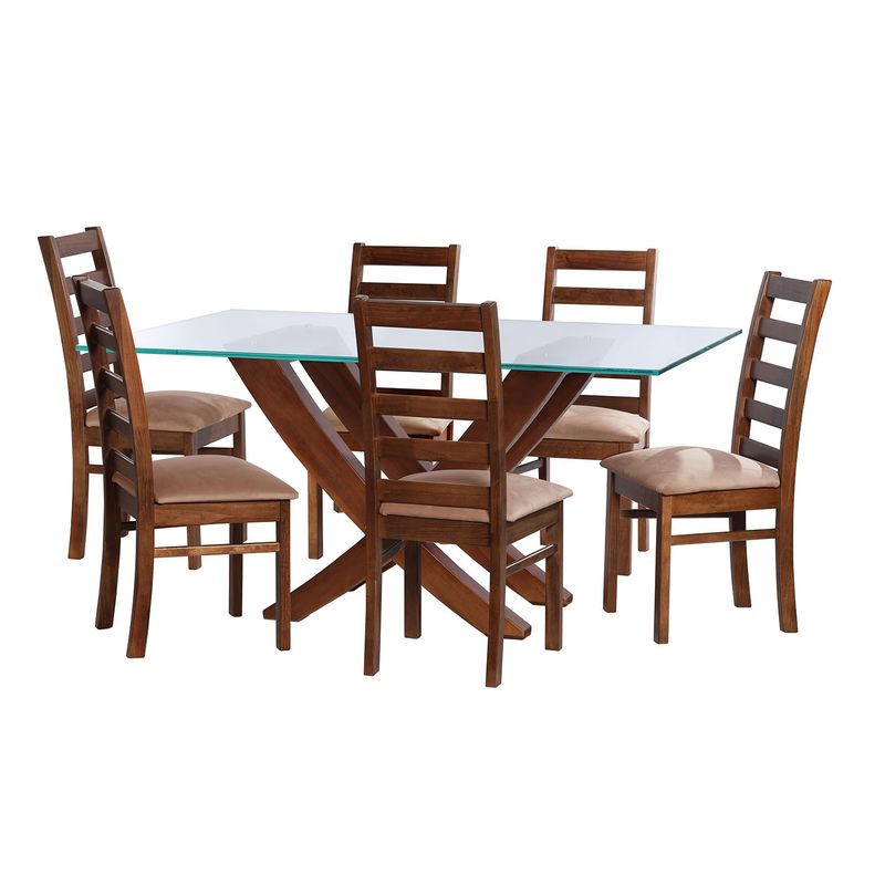 LATAM HOME - JUEGO DE COMEDOR ALICANTE 6 SILLAS BURGOS TELA VELVET BEIGE