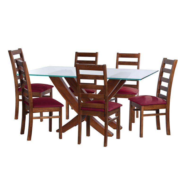 LATAM HOME - JUEGO DE COMEDOR ALICANTE 6 SILLAS BURGOS TELA VELVET BURDEO