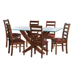 LATAM HOME - JUEGO DE COMEDOR ALICANTE 6 SILLAS BURGOS TELA VELVET CHOCOLATE