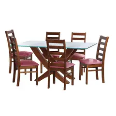 LATAM HOME - JUEGO DE COMEDOR ALICANTE 6 SILLAS BURGOS TELA VELVET PALO ROSA