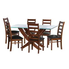 LATAM HOME - JUEGO DE COMEDOR ALICANTE 6 SILLAS BURGOS TELA VELVET NEGRO