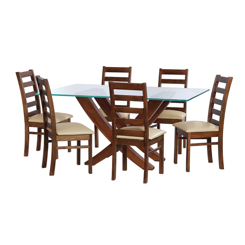 LATAM HOME - JUEGO DE COMEDOR ALICANTE 6 SILLAS BURGOS PU BEIGE