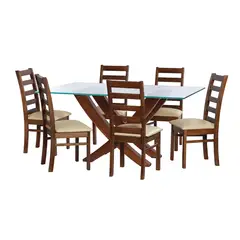 LATAM HOME - JUEGO DE COMEDOR ALICANTE 6 SILLAS BURGOS PU BEIGE