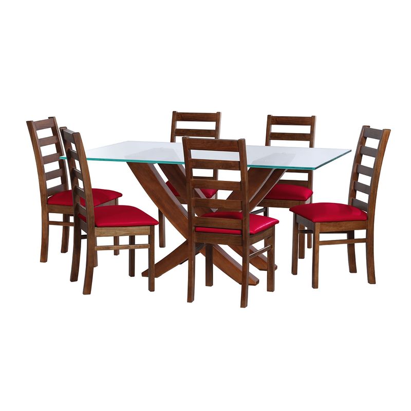 LATAM HOME - JUEGO DE COMEDOR ALICANTE 6 SILLAS BURGOS PU ROJO