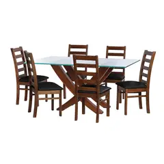 LATAM HOME - JUEGO DE COMEDOR ALICANTE 6 SILLAS BURGOS PU NEGRO