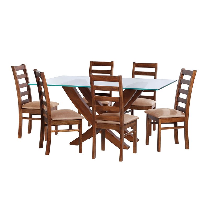 LATAM HOME - JUEGO DE COMEDOR ALICANTE 6 SILLAS BURGOS CUERO KENTUCKY  BEIGE