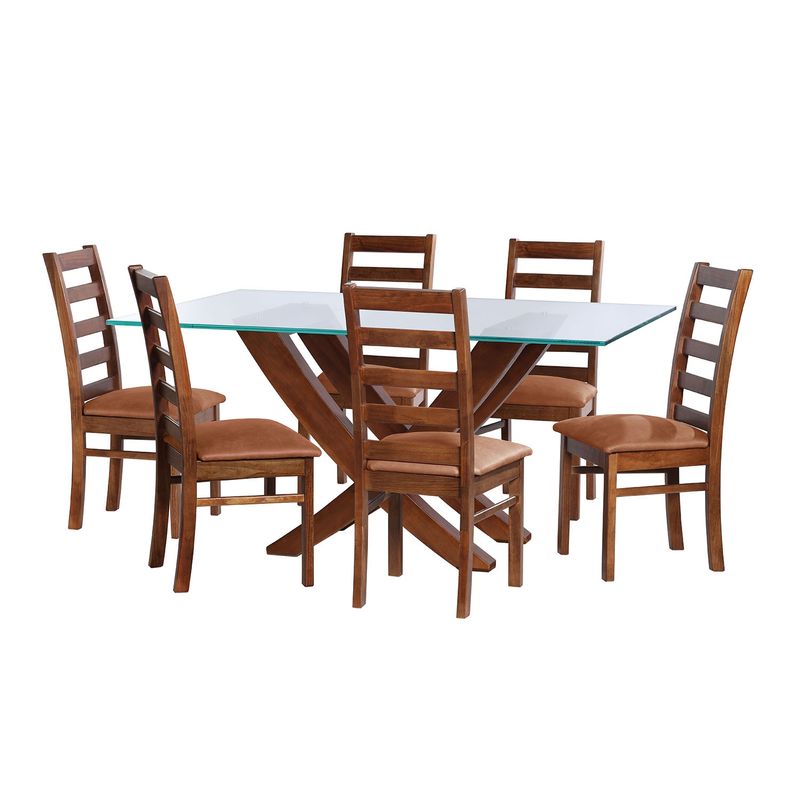 LATAM HOME - JUEGO DE COMEDOR ALICANTE 6 SILLAS BURGOS CUERO KENTUCKY CAFE CLARO