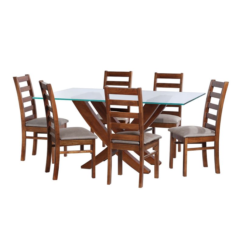 LATAM HOME - JUEGO DE COMEDOR ALICANTE 6 SILLAS BURGOS CUERO KENTUCKY GRIS