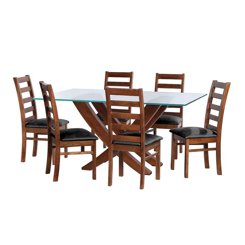LATAM HOME - JUEGO DE COMEDOR ALICANTE 6 SILLAS BURGOS CUERO KENTUCKY NEGRO