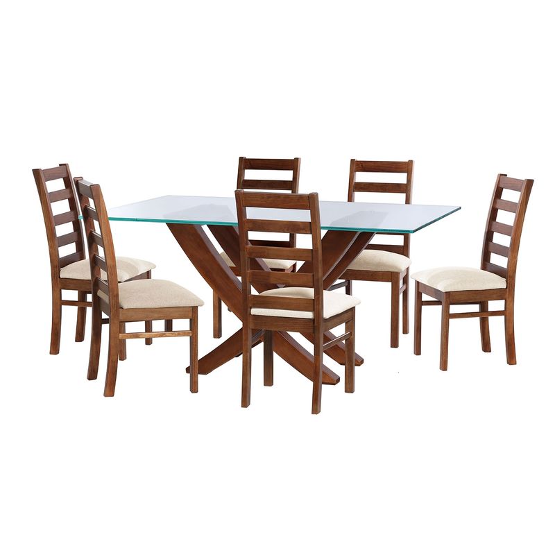 LATAM HOME - JUEGO DE COMEDOR ALICANTE 6 SILLAS BURGOS LINO BLANCO