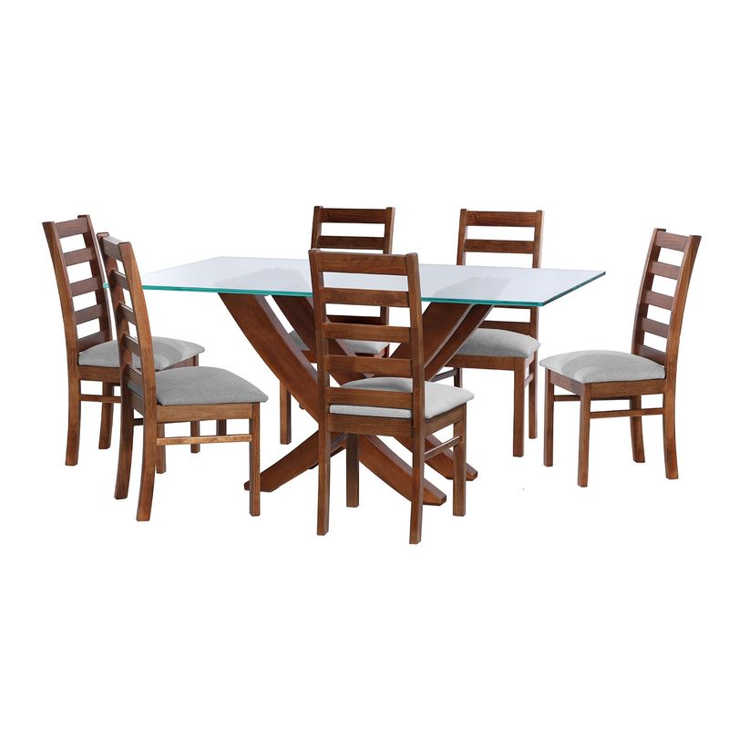 LATAM HOME - JUEGO DE COMEDOR ALICANTE 6 SILLAS BURGOS LINO GRIS CLARO